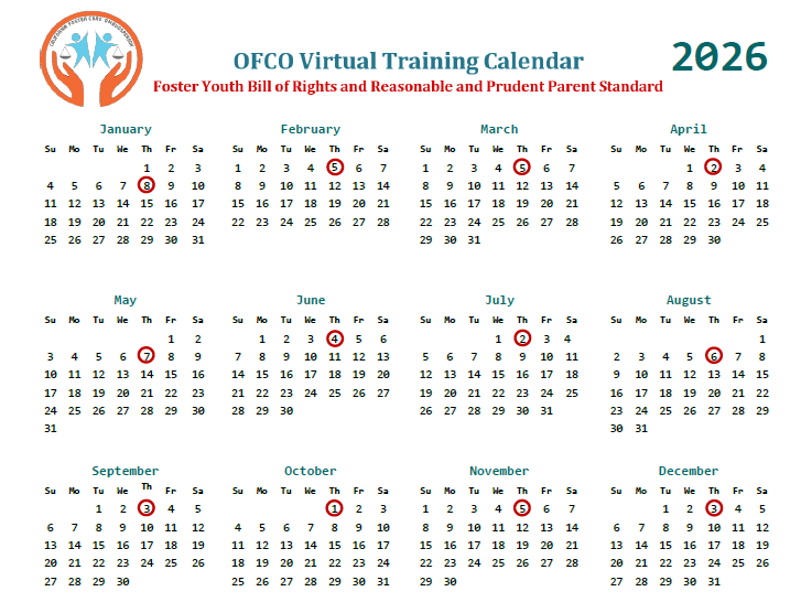 2026 virtual calendar. Registration dates listed below are circled.